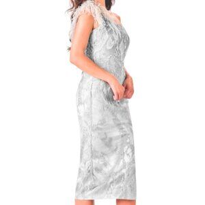 SALE NWT Terani Couture 2111C4557 Feather Dress Silver Size 4
